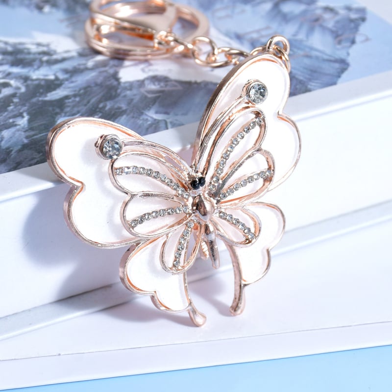 Cinkötvözet dupla pillangó kulcstartó gyémánt díszítéssel, autó kulcstartó és táska függő
