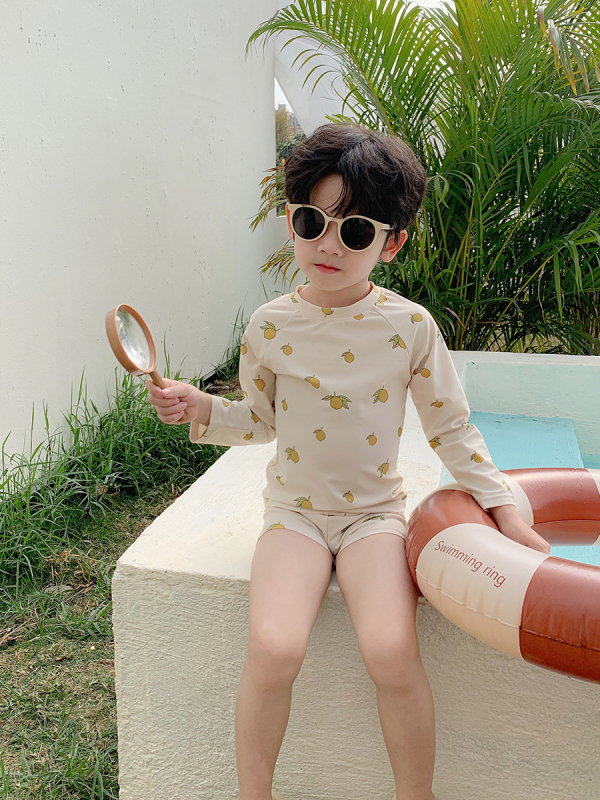 Fiú gyermekeknek szánt fürdőruha szett, karikatúra márvány mintával, UV védelem, gyors száradás, 100% poliészter, 18 hónaptól 7 éves korig