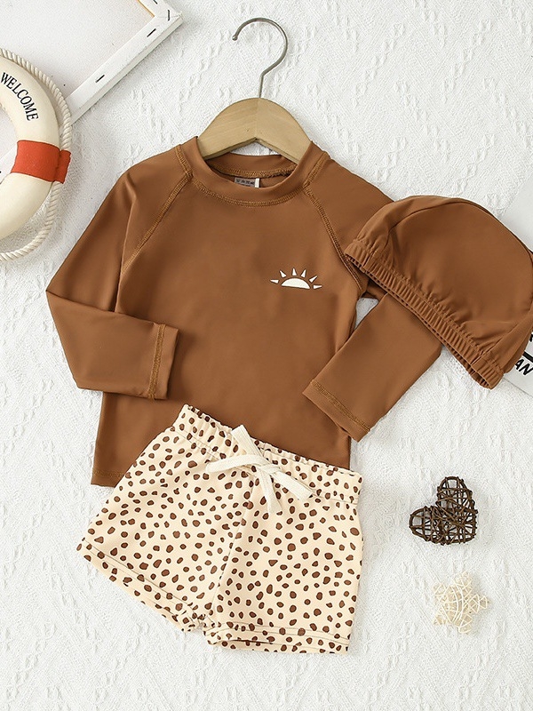 Gyerekeknek való fiú fürdőruha, koreai minta, split stílus, nylon anyag, poliészter bélés, 3–8 évesek