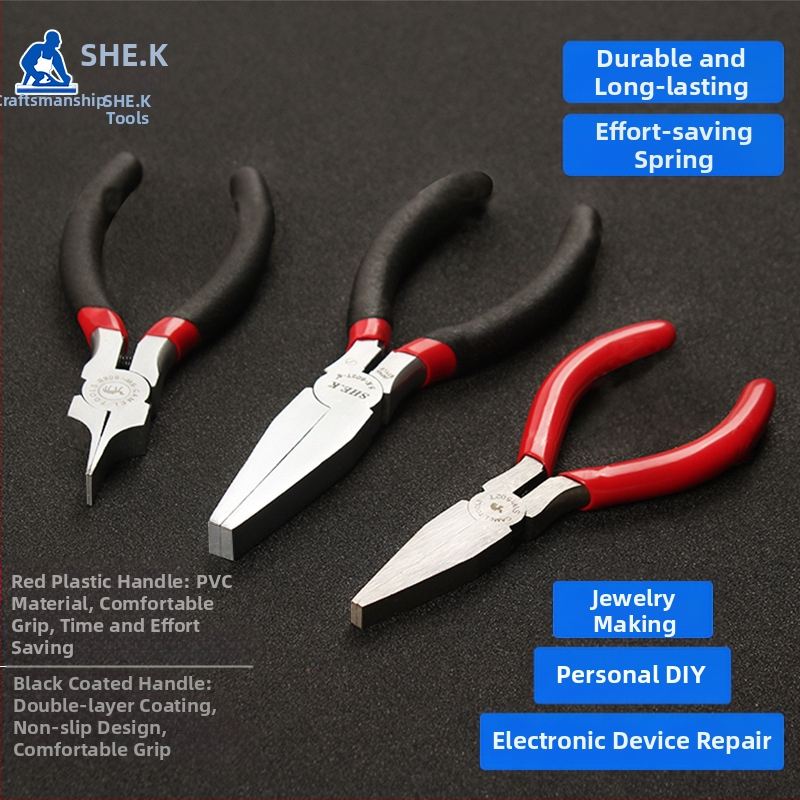 Clește Camel SMW pentru bijuterii, nas plat fără dinți, lucrat manual, oțel 55#, mâner PVC, stil japonez