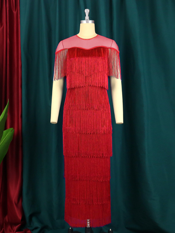 AOMEI мрежеста рокляс пискюли, висока талия, кръгло деколте, къси ръкави, дълга рокля, полиестер