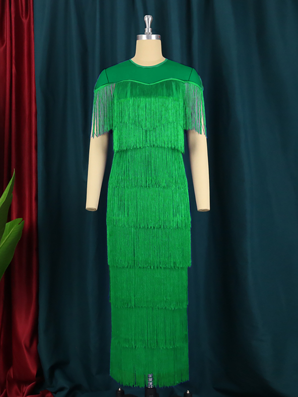 AOMEI мрежеста рокляс пискюли, висока талия, кръгло деколте, къси ръкави, дълга рокля, полиестер