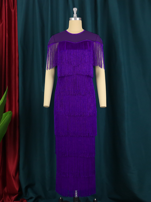 AOMEI мрежеста рокляс пискюли, висока талия, кръгло деколте, къси ръкави, дълга рокля, полиестер