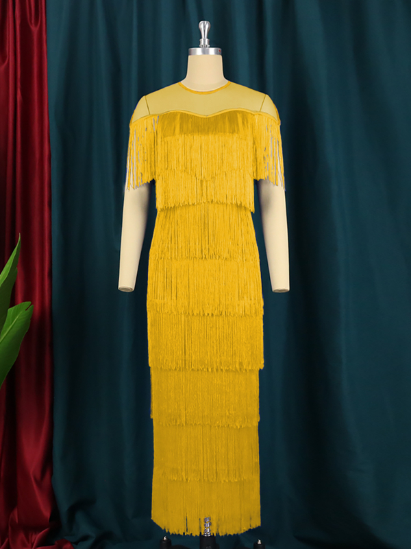 AOMEI мрежеста рокляс пискюли, висока талия, кръгло деколте, къси ръкави, дълга рокля, полиестер