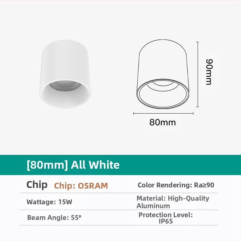 Κυκλικό LED downlight, επιφανειακής τοποθέτησης, αντιθαμβωτικό, CRI ≥90, 3000–6500K
