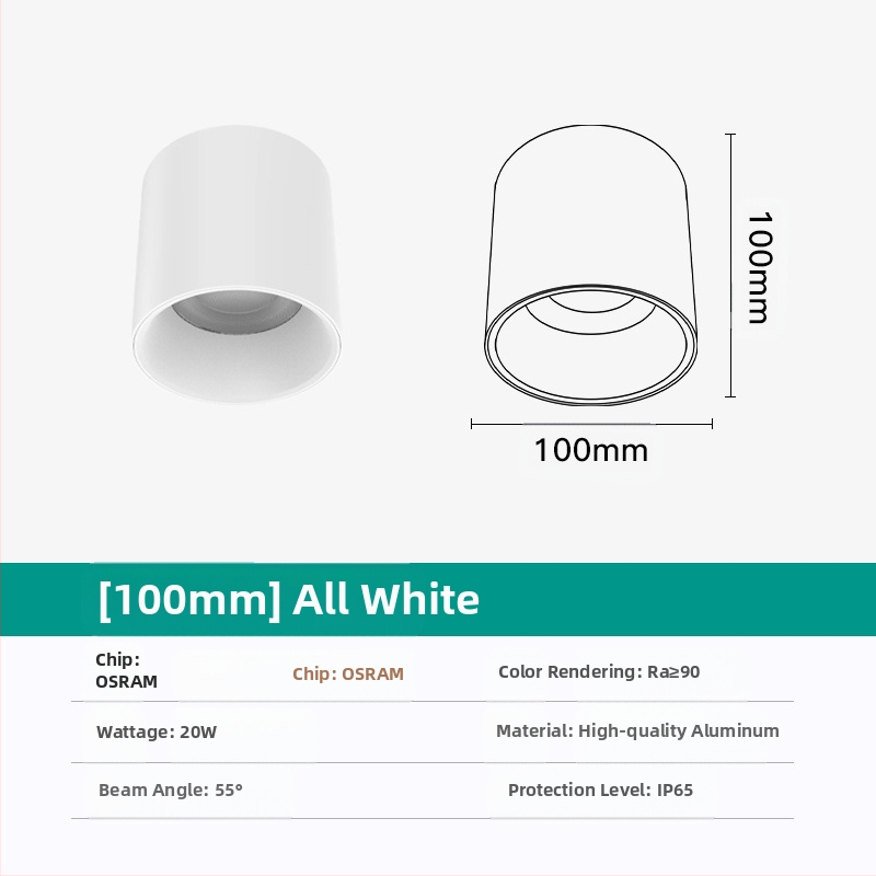 Κυκλικό LED downlight, επιφανειακής τοποθέτησης, αντιθαμβωτικό, CRI ≥90, 3000–6500K