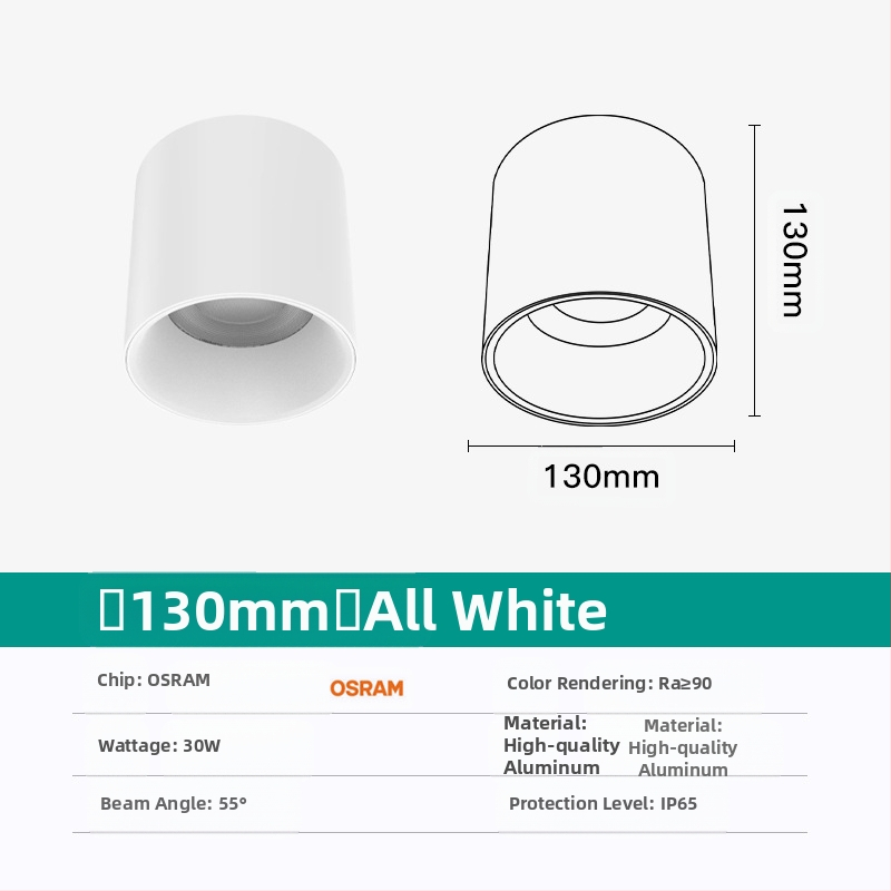 Κυκλικό LED downlight, επιφανειακής τοποθέτησης, αντιθαμβωτικό, CRI ≥90, 3000–6500K