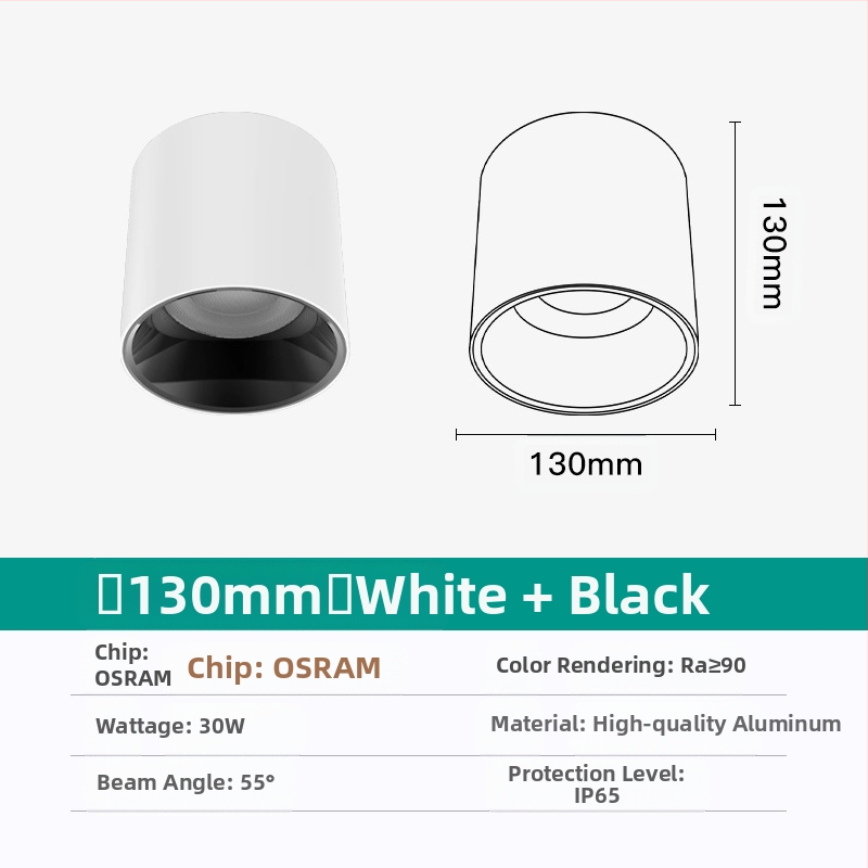Κυκλικό LED downlight, επιφανειακής τοποθέτησης, αντιθαμβωτικό, CRI ≥90, 3000–6500K
