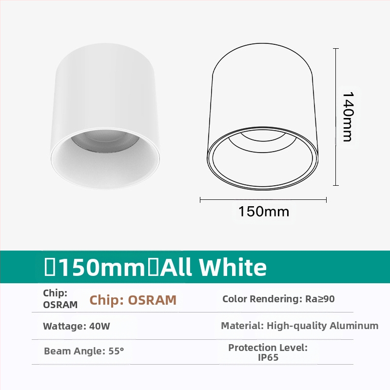 Κυκλικό LED downlight, επιφανειακής τοποθέτησης, αντιθαμβωτικό, CRI ≥90, 3000–6500K