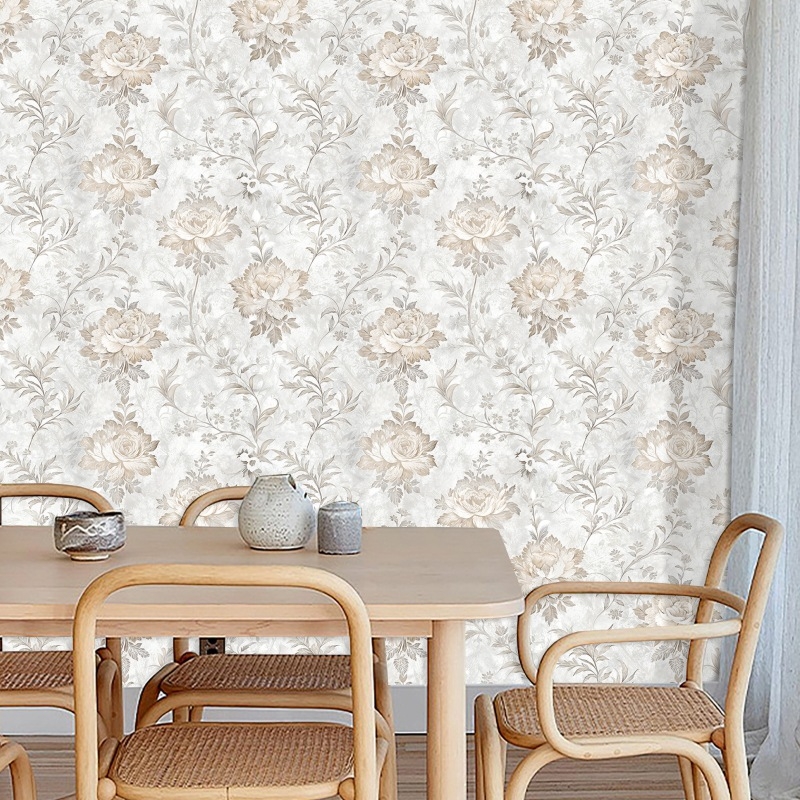 PVC tapetai su prancūzišku retro botaniniu raštu – atsparus drėgmei, daugiasluoksnė, lengvas prabangos stilius, dekoratyvinis raštas