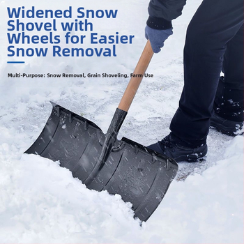 Manganio plieno viengabė sniego šluota, vienguba konstrukcija, kalintas kraštas, su ratuku, lauko sniego šalinimui