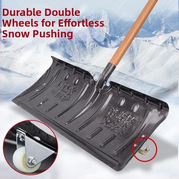 Manganio plieno viengabė sniego šluota, vienguba konstrukcija, kalintas kraštas, su ratuku, lauko sniego šalinimui