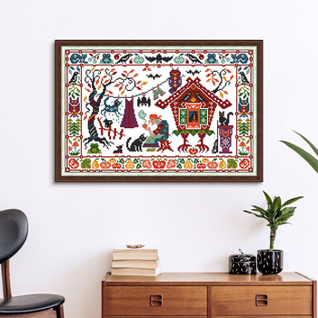 Kryžiaus siuvimo rinkinys: Halloween Still Life, DIY siuvimas ant audinio 11-CT, ekologiška medvilnė, miegamojo dekoras