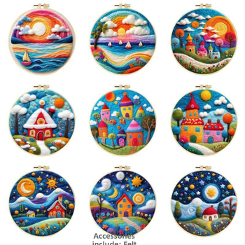 Σετ DIY Φελτ Πίνακας με Κέντημα και Πλαίσιο – Λινό ύφασμα, μοτίβο λεβάντας, περιλαμβάνει φελτ ύφασμα, νήματα μαλλιού, μεταλλικές βελόνες, αφρώδη βάση εργασίας, στήριγμα κεντήματος