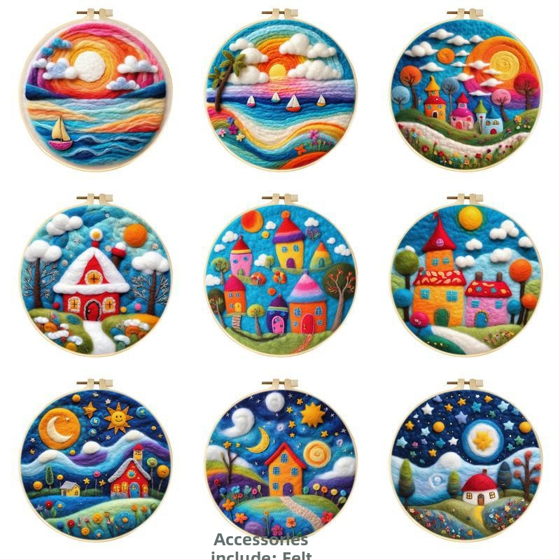 Σετ DIY Φελτ Πίνακας με Κέντημα και Πλαίσιο – Λινό ύφασμα, μοτίβο λεβάντας, περιλαμβάνει φελτ ύφασμα, νήματα μαλλιού, μεταλλικές βελόνες, αφρώδη βάση εργασίας, στήριγμα κεντήματος