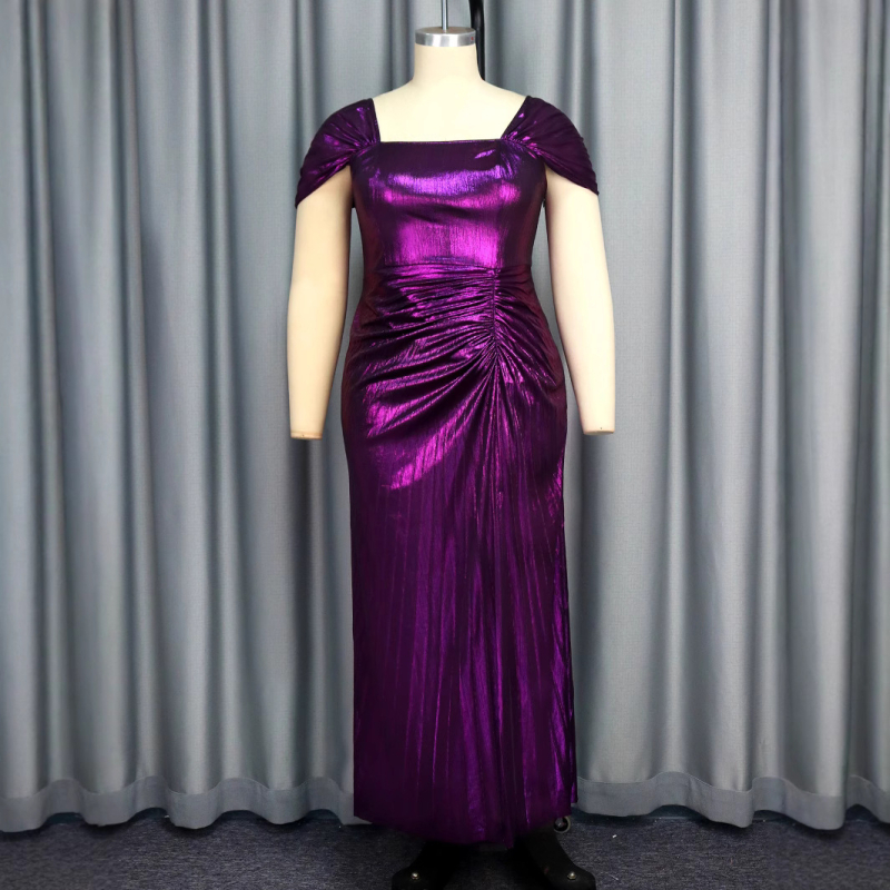 Rochie din poliester, guler pătrat, talie înaltă, fustă lungă, fermoar