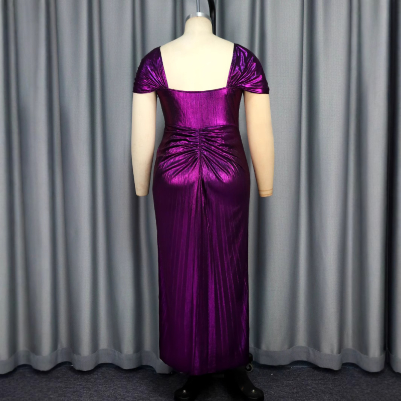 Rochie din poliester, guler pătrat, talie înaltă, fustă lungă, fermoar