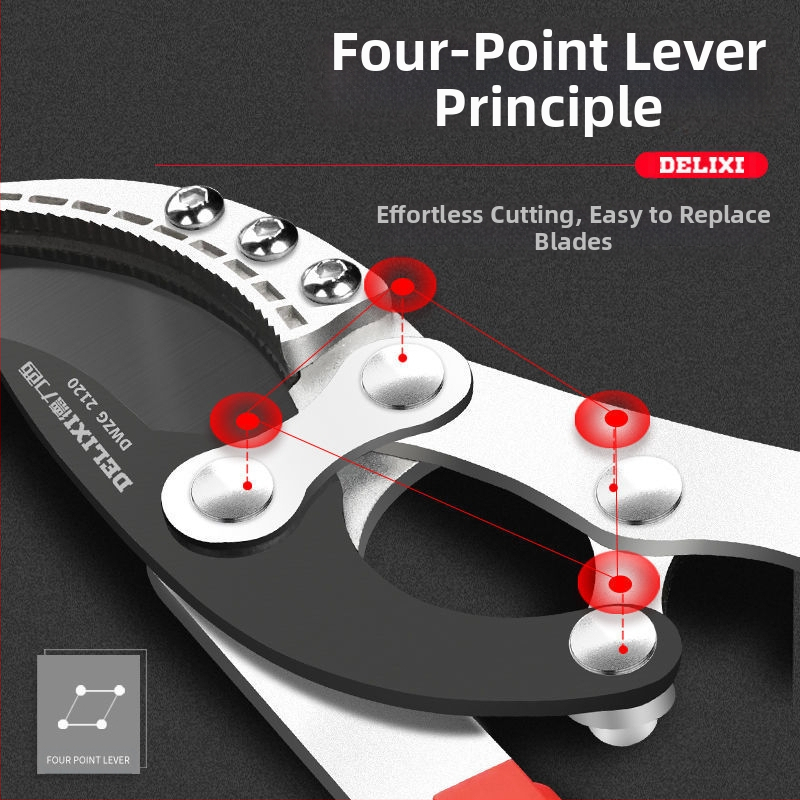 Delixi градинарски секатори за груби клонове, форма на клюн, нож от SK5 стомана, тефлоново покритие, мека дръжка