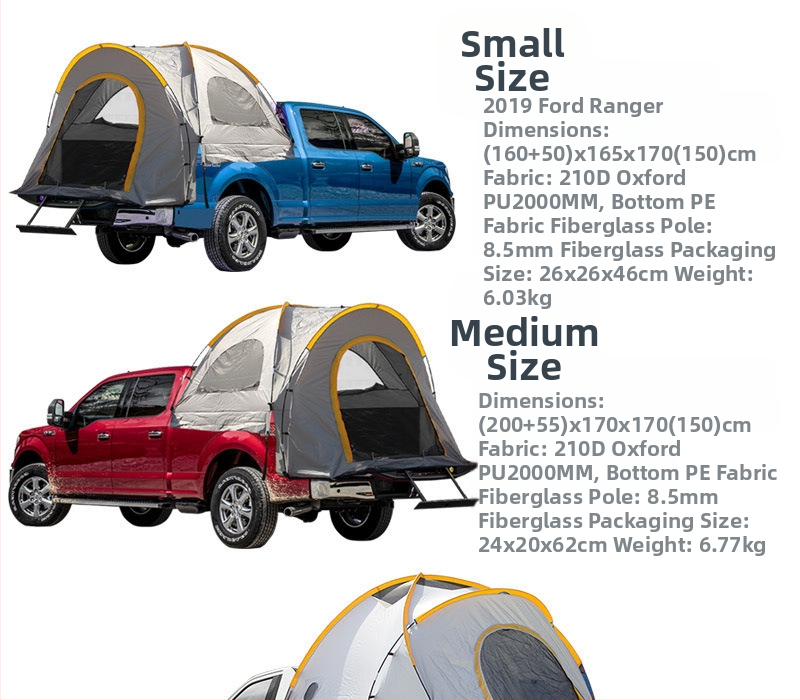 Pikapa aizmugurējais telts kempingam, 4 sezonas, 3-4 cilvēkiem, stiklašķiedras stieņi, 210D Oxford audums, ūdensizturīgs 2000-3000 mm