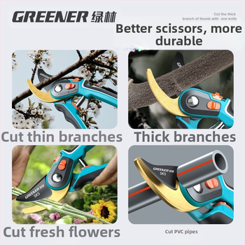 Ψαλίδι κλαδέματος Greener Green Forest για φρούτα – εξοικονομεί προσπάθεια, με επίστρωση Teflon, κατάλληλο για λουλούδια και κήπο