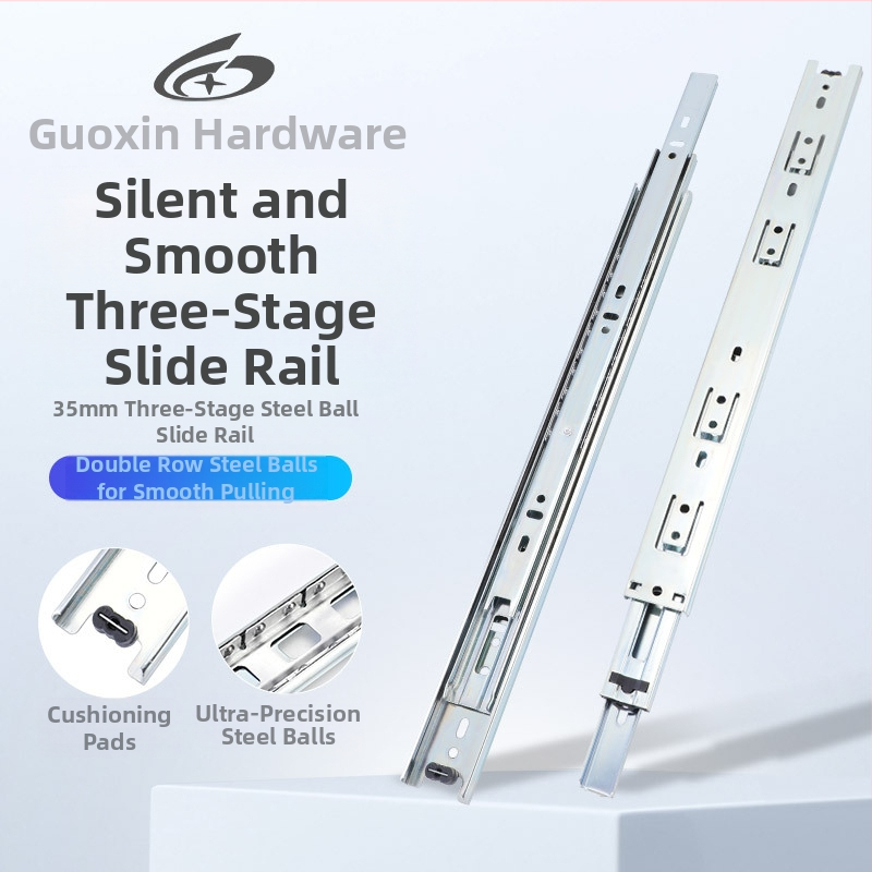 Τριών τμημάτων οδηγός συρόμενων για συρτάρια με απορρόφηση κραδασμών – Μοντέλο 35, Ατσάλι, Γαλβανισμένος, Μάρκα Guxin, Σύγχρονο μινιμαλιστικό στυλ