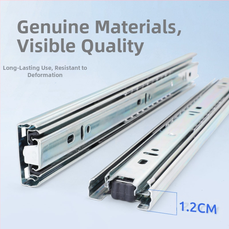 Трисекционна чекмеджетна плъзгаща релса с демпфер – модел 35, стоманена, поцинкована, марка Guxin, модерен минималистичен стил