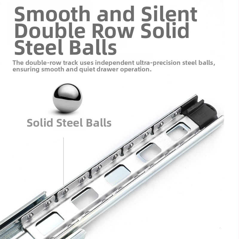 Трисекционна чекмеджетна плъзгаща релса с демпфер – модел 35, стоманена, поцинкована, марка Guxin, модерен минималистичен стил