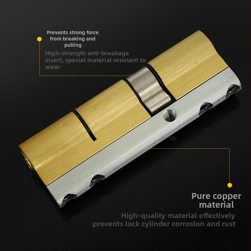 Saugos durims skirtas spynos cilindras su variniu korpusu, variniu brandu ir variniu raktu