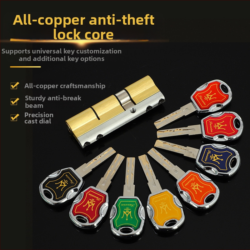 Saugos durims skirtas spynos cilindras su variniu korpusu, variniu brandu ir variniu raktu