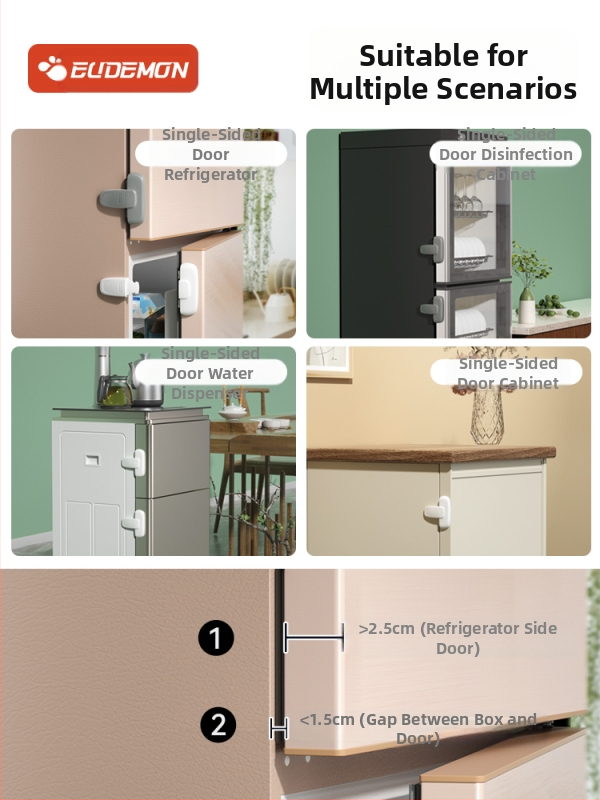 Безопасно заключване за врата на хладилник – клип за фиксация, 2‑частен комплект за плоски врати, обновен модел за вдлъбнати и изпъкнали врати