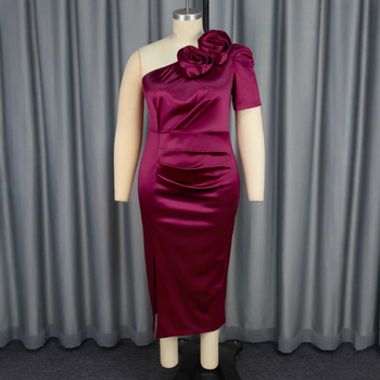 Φόρεμα από πολυεστέρα, μονόχρωμο, κοντά μανίκια, υψηλή μέση, μήκος μίντι