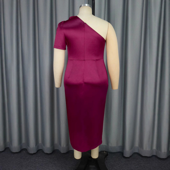 Φόρεμα από πολυεστέρα, μονόχρωμο, κοντά μανίκια, υψηλή μέση, μήκος μίντι