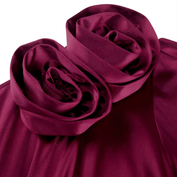 Φόρεμα από πολυεστέρα, μονόχρωμο, κοντά μανίκια, υψηλή μέση, μήκος μίντι