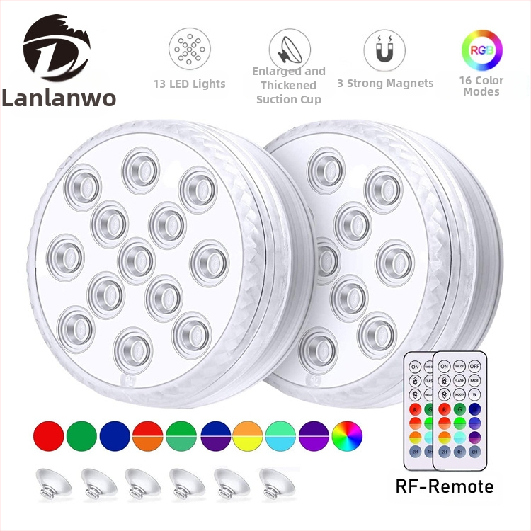 Dobíjateľné bezdrôtové LED svetlo do bazéna, 13 LED, IP67, s diaľkovým ovládaním, amfibické (4.5V vstup)