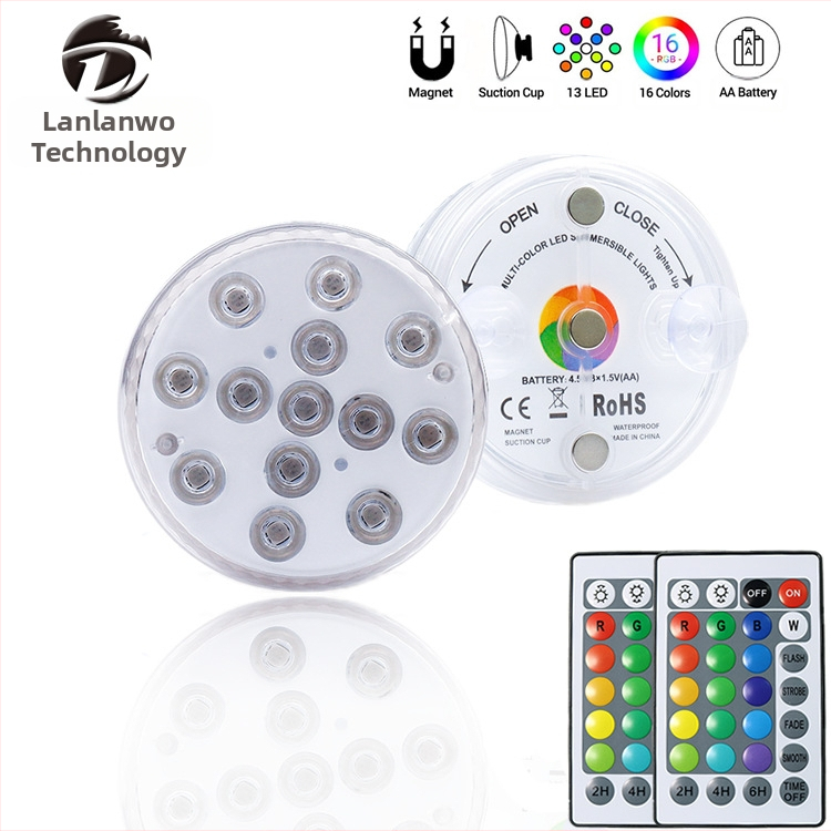 Dobíjateľné bezdrôtové LED svetlo do bazéna, 13 LED, IP67, s diaľkovým ovládaním, amfibické (4.5V vstup)