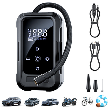 Bezvadu pārnēsājamais gaisu pumpis automašīnām un velosipēdiem - 11.1V, 25 L/min, <80W, digitālais displejs, divu barošanas avotu