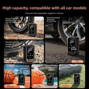 Bezvadu pārnēsājamais gaisu pumpis automašīnām un velosipēdiem - 11.1V, 25 L/min, <80W, digitālais displejs, divu barošanas avotu