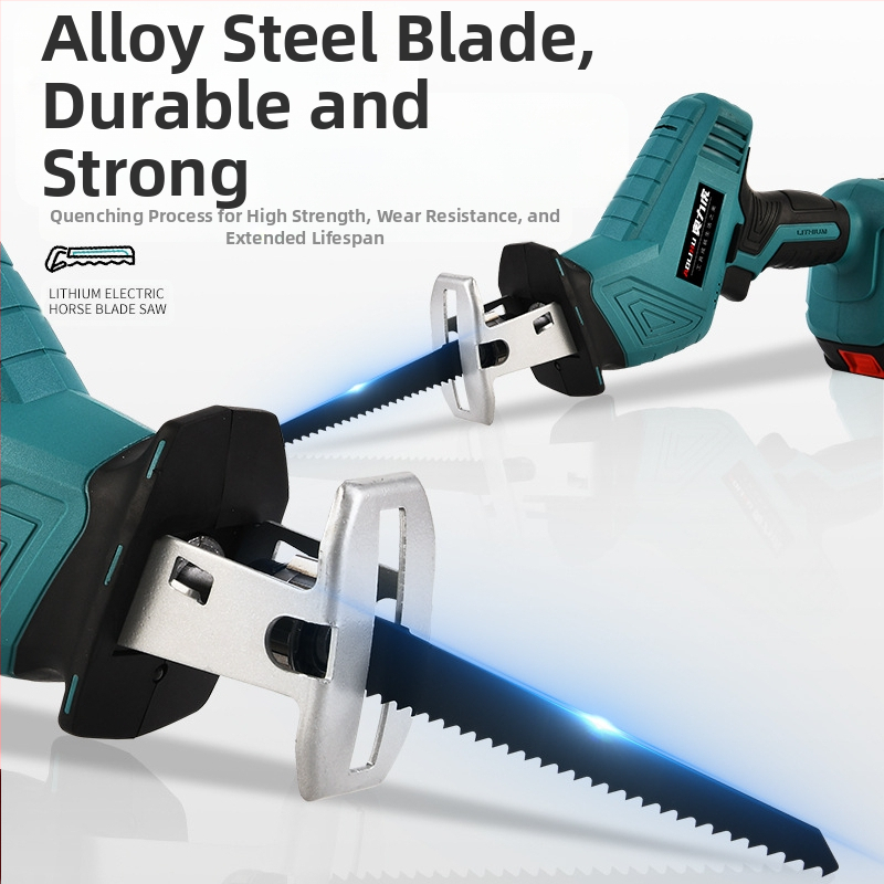 Реципрочен трион с литиева акумулаторна батерия, 21V; за рязане на дърво, метал и пластмаса; включва зарядно и нож за трион