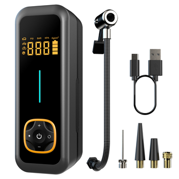 Portatīvais automobiļa gaisa sūknis, daudzfunkcionāls, ar digitālo displeju, LED gaismu un USB uzlādi, 80W, 15V, 25 L/min