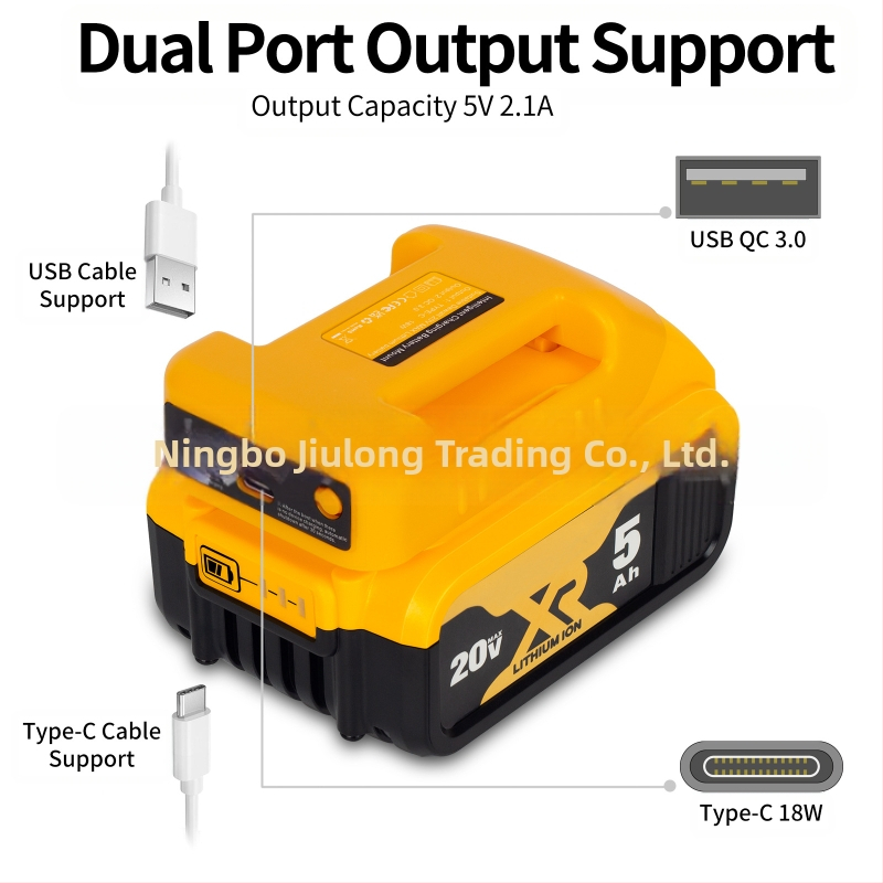 USB модел за DeWalt 18V литиева батерия — база със скоба и конвертор, 70 г