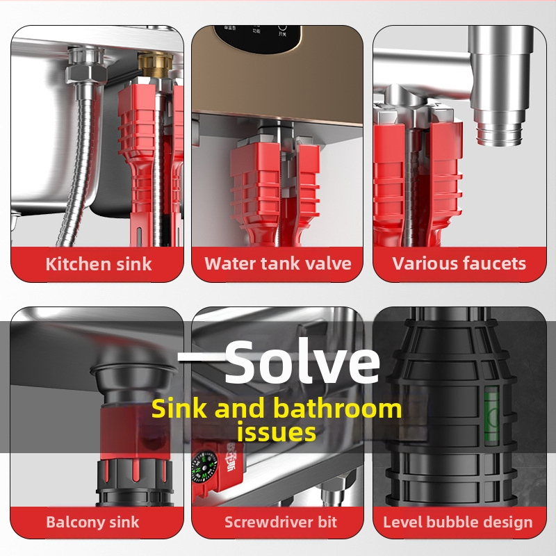 Otis осем в едно мултифункционално средство за сваляне на смесителя за мивка – пластмасова конструкция, тръбен ключ, за кухня и баня