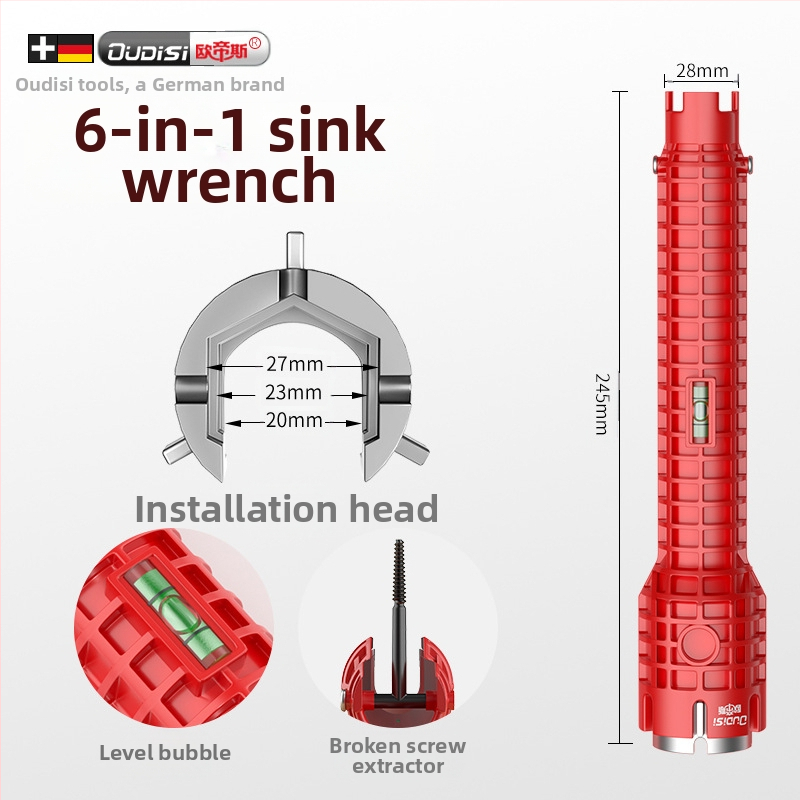 Otis осем в едно мултифункционално средство за сваляне на смесителя за мивка – пластмасова конструкция, тръбен ключ, за кухня и баня