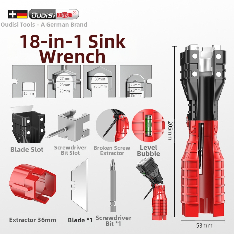 Otis осем в едно мултифункционално средство за сваляне на смесителя за мивка – пластмасова конструкция, тръбен ключ, за кухня и баня