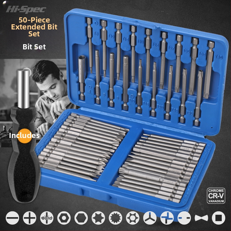 Veržtuvų rinkinys: daugiafunkcinis, su specialių formų Philips ir Torx bitais, laikiklis su sleeve, bitai iš anglinio plieno