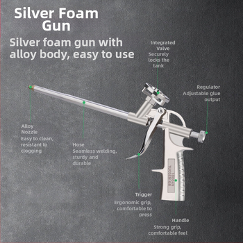 Пистолет за полиуретанова уплътнителна пяна, лесно почистващ се, корпус от сплав, за уплътняване при климатични системи, прозорци и врати