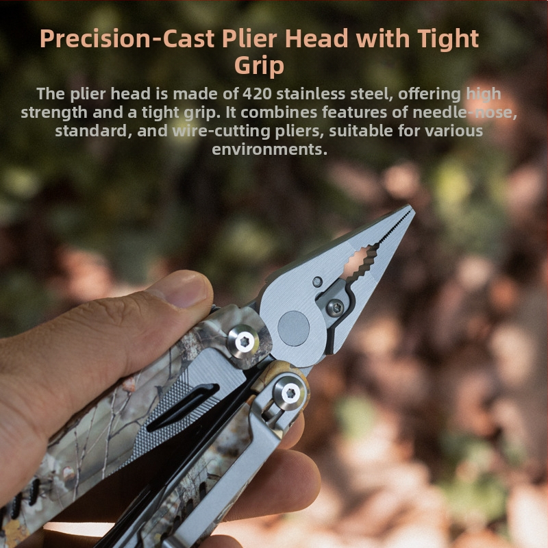 Многофункционални сгъваеми клещи с игловидни челюсти за къмпинг – неръждаема стомана, дръжки от 420 неръждаема стомана, сгъваем дизайн, включени разширителни битове, тегло 284 g