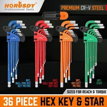 HORUSDY 37-darabos HEX-soket készlet golyóvégű és lapos fejű tippekkel