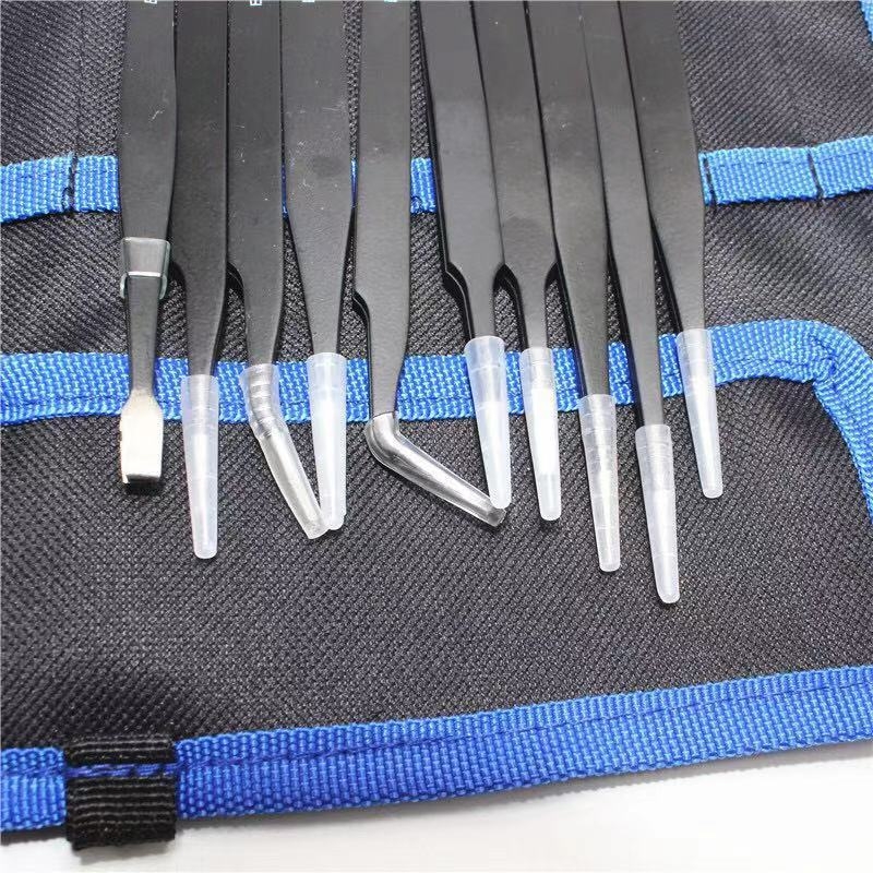 Jialimei τσιμπίδες για βλεφαρίδες — σετ 10 τεμαχίων με θήκη από καμβά, ανοξείδωτο ατσάλι, ακονισμένη άκρη
