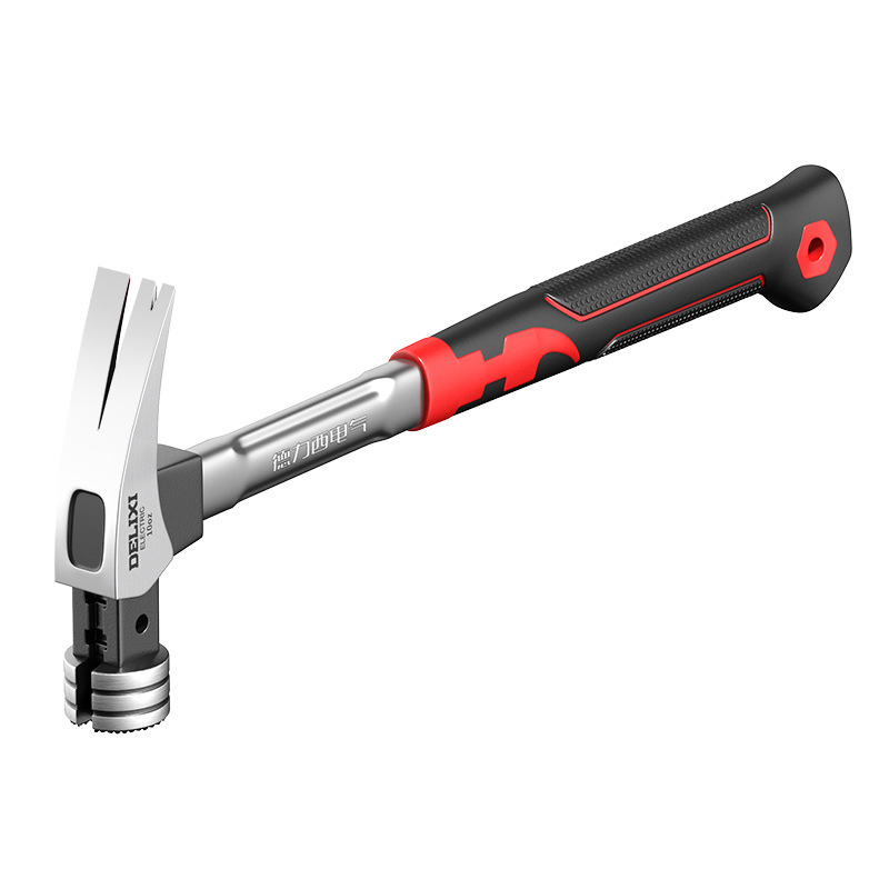 Delixi Electric nagų plaktukas su kandžiu – galva iš aukštos anglies plieno, izoliota plieninė rankena; skirtas stalių darbams; rankenos variantai: pluošto arba nerūdijančio plieno.