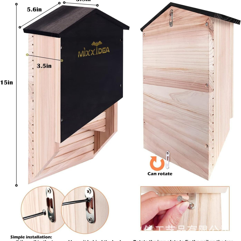 Denevérház – tömörfa, kültéri falra szerelhető, Luxin Ihy-030